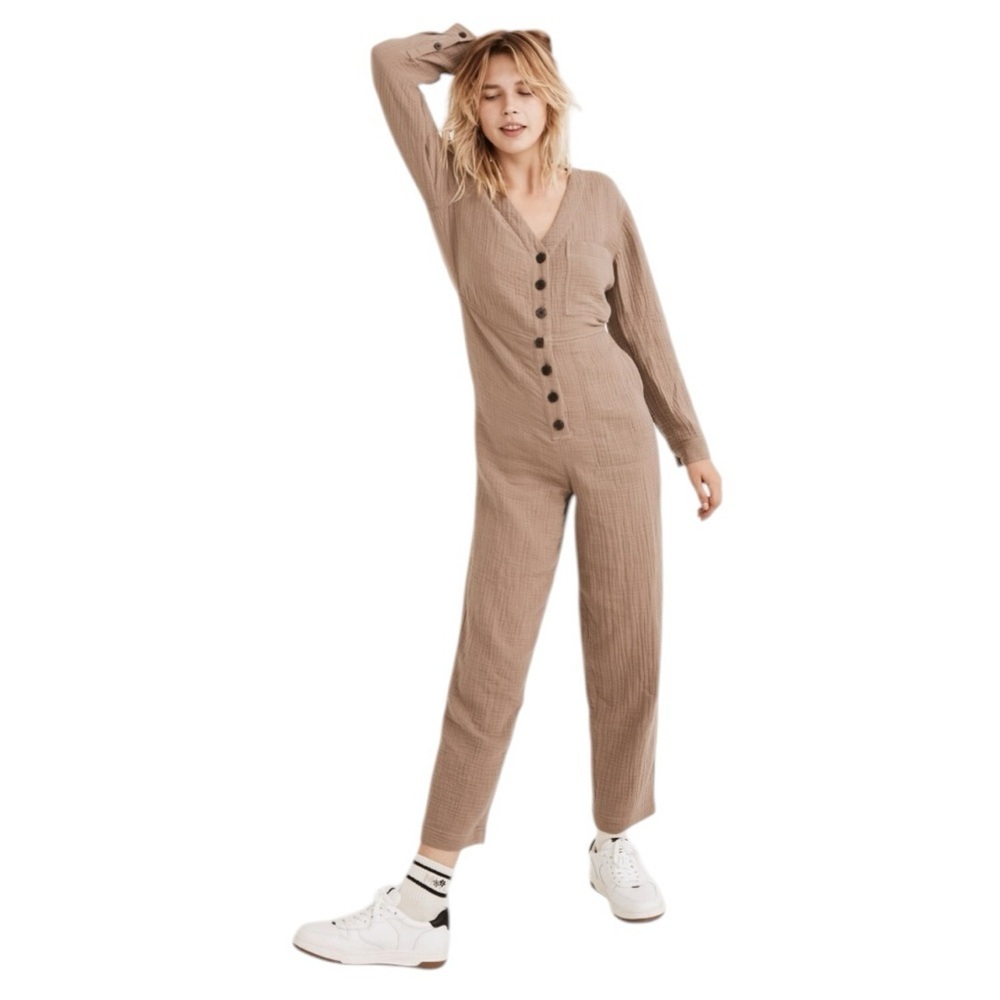 Madewell Lightspun Stitched-Pocket Coverall Jumpsuit In Telluride Stone Xl #2134